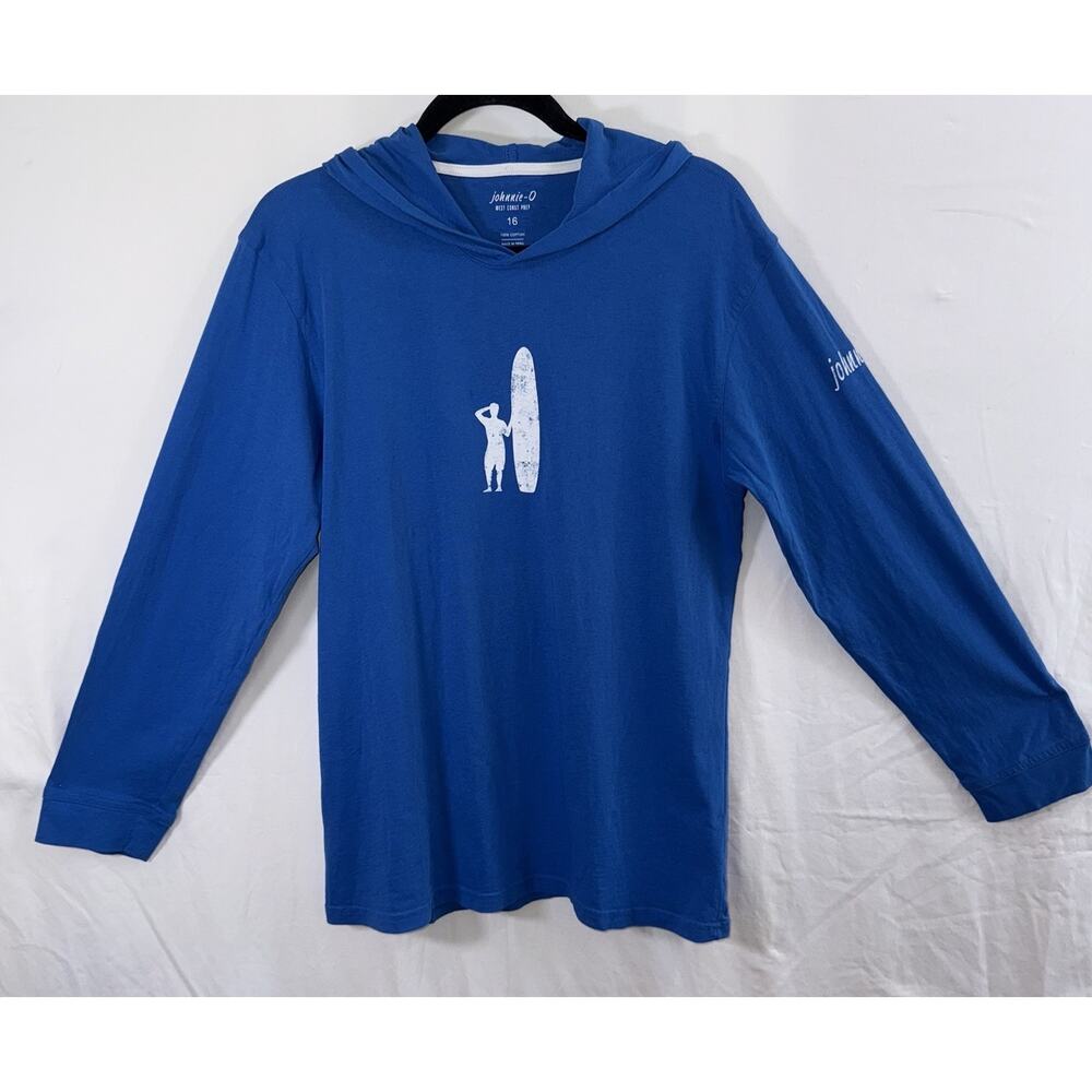 Johnnie-O West Coast Prep Lightweight Blue LS Hoodie Surfer Skater Grunge Sz 16